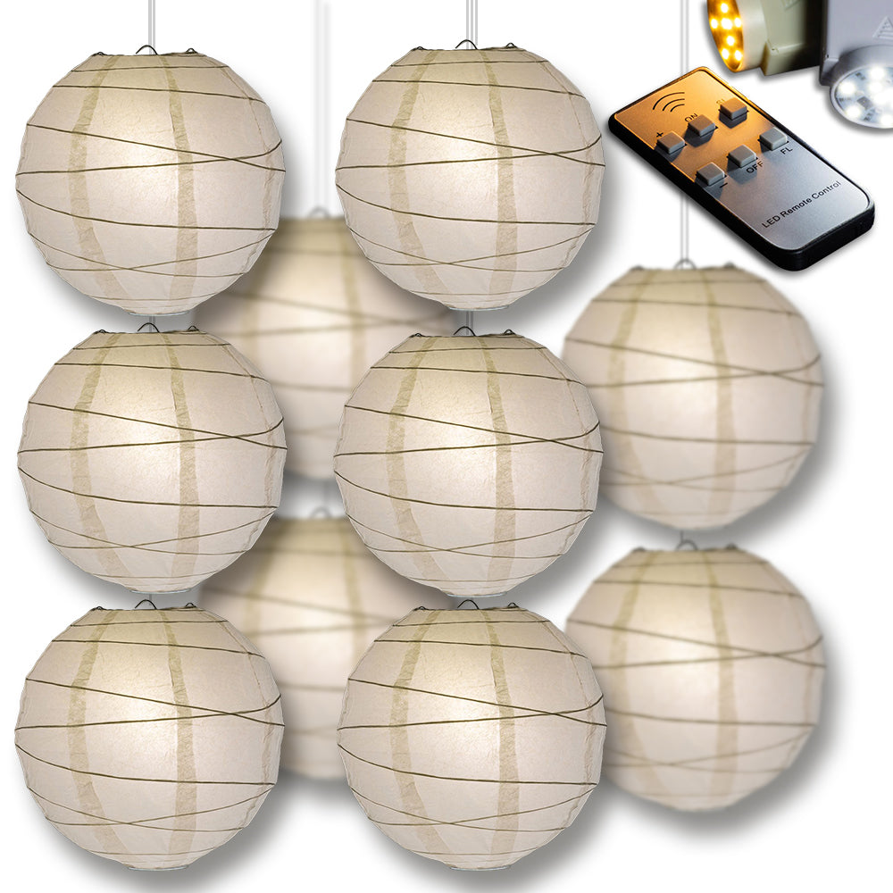 Cool White Crisscross Paper Lantern 10pc Party Pack with Remote Controlled LED Lights Included