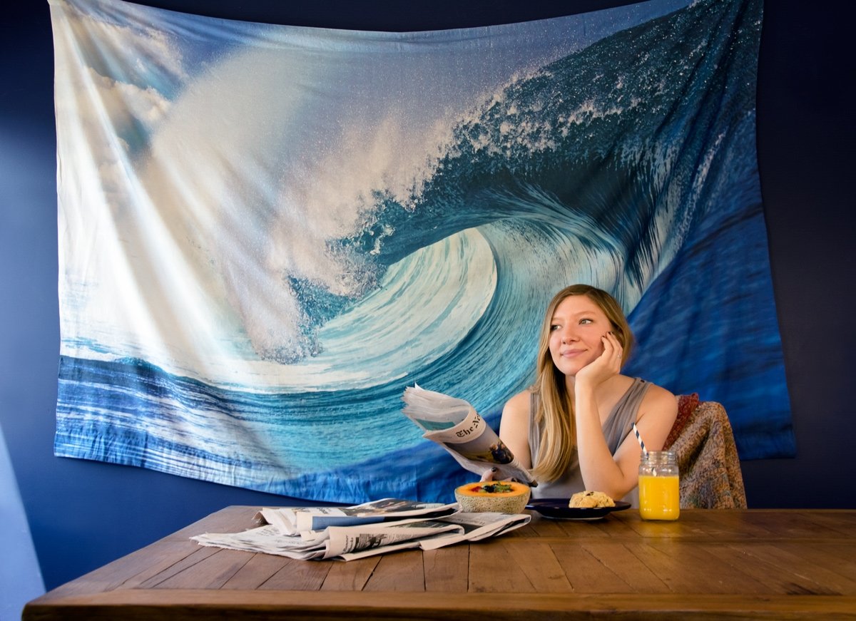 BLOWOUT Teahupoo Surf Photo Tapestry - (Medium, 7.5 X 4.8 Feet, 100% Cotton, Fair Trade Certified) - PaperLanternStore.com - Paper Lanterns, Decor, Party Lights & More