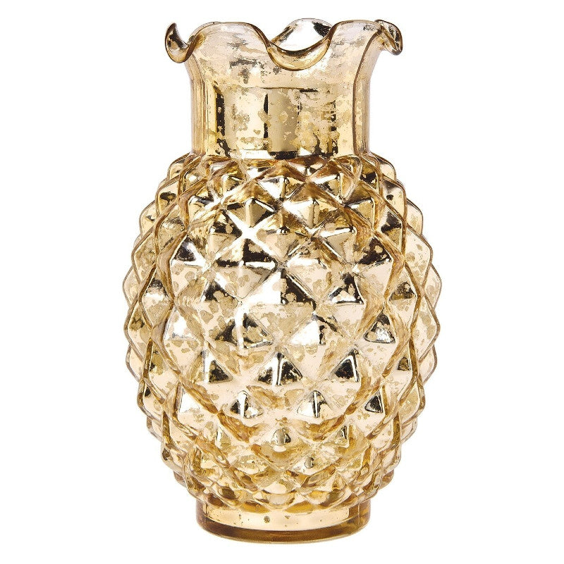 Vintage Mercury Glass Vase (6-Inch, Willa Ruffled Pineapple Design, Gold) - Decorative Flower Vase - For Home Decor and Wedding Centerpieces - PaperLanternStore.com - Paper Lanterns, Decor, Party Lights &amp; More