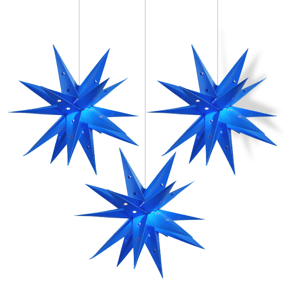 3-PACK + CORD + BULBS | 31&quot; Dark Blue Moravian Weatherproof Outdoor Plastic Star Lantern Pendant Light Kit