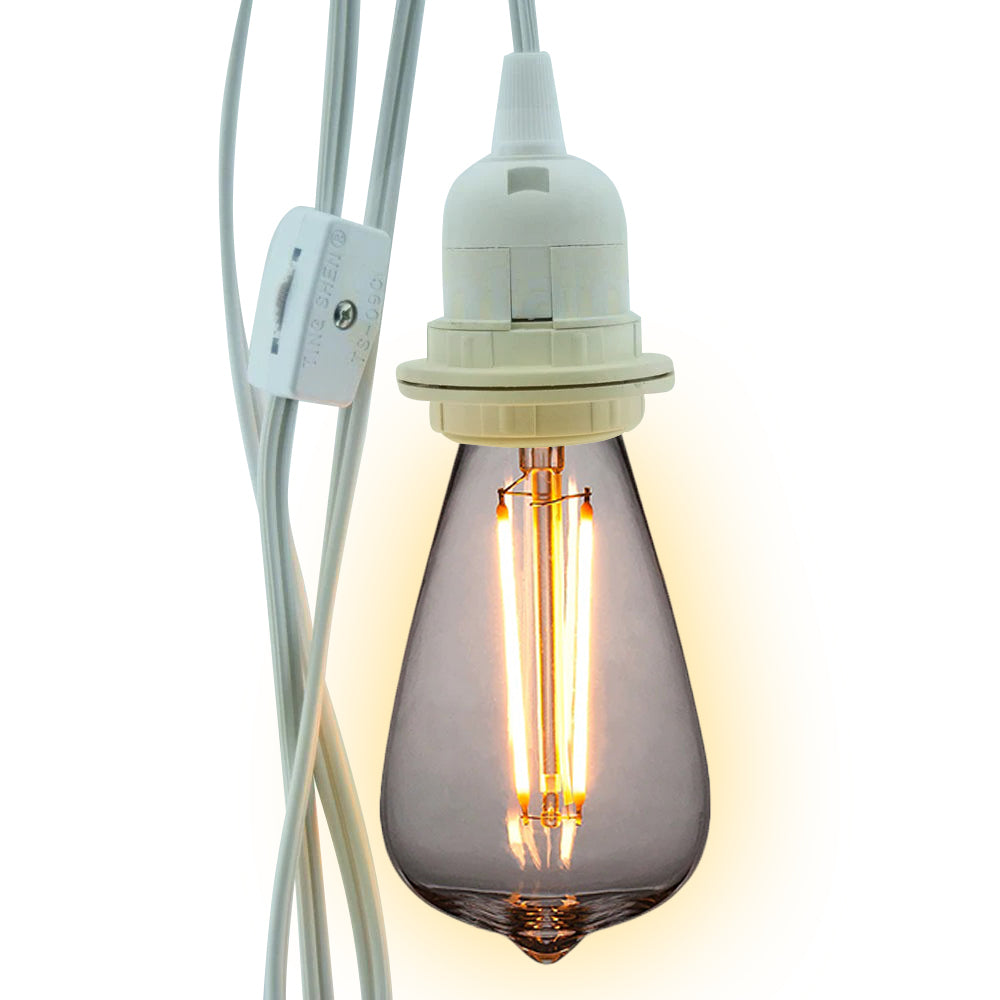 CORD + Shatterproof Bulb | White Pendant Light Lamp Cord Combo Kit, Switch, ST64 Warm White Bulb