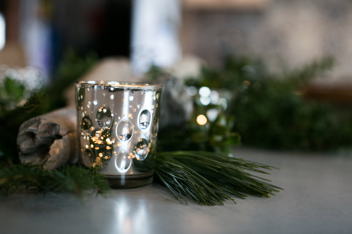 Vintage Mercury Glass Candle Holder (3-Inch, Tess Design, Silver) - for use with Tea Lights - for Home Décor, Parties and Wedding Decorations - PaperLanternStore.com - Paper Lanterns, Decor, Party Lights &amp; More