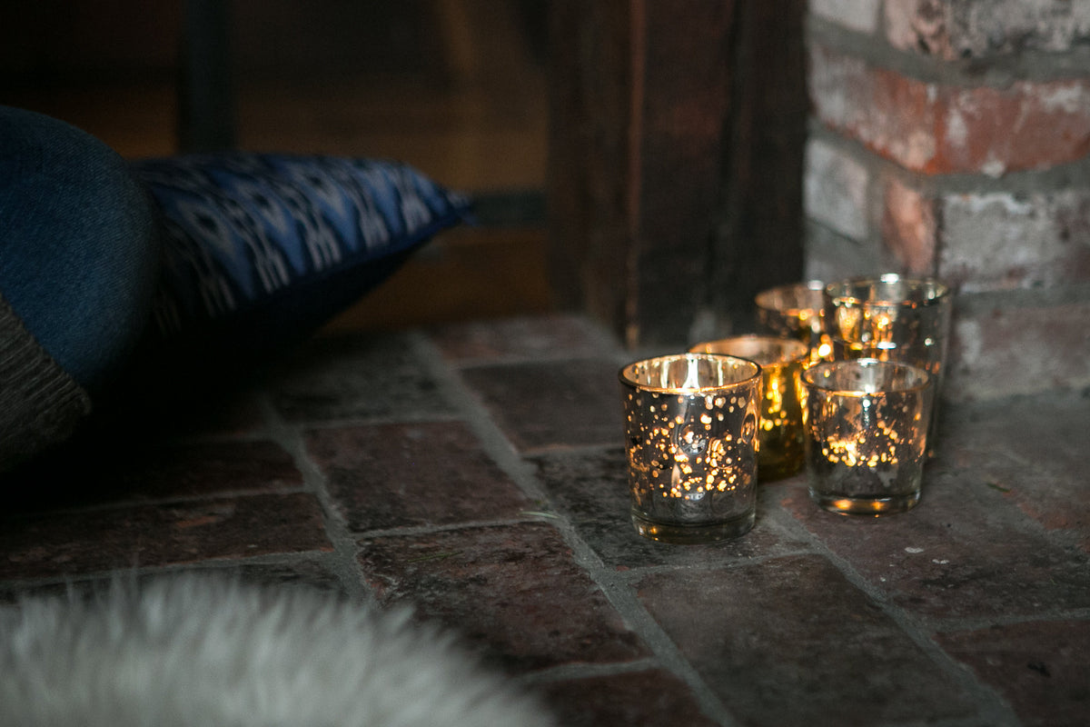 4 Pack | Vintage Mercury Glass Candle Holders (3-Inch, Tess Design, Silver) - for use with Tea Lights - for Home Décor, Parties and Wedding Decorations - PaperLanternStore.com - Paper Lanterns, Decor, Party Lights &amp; More