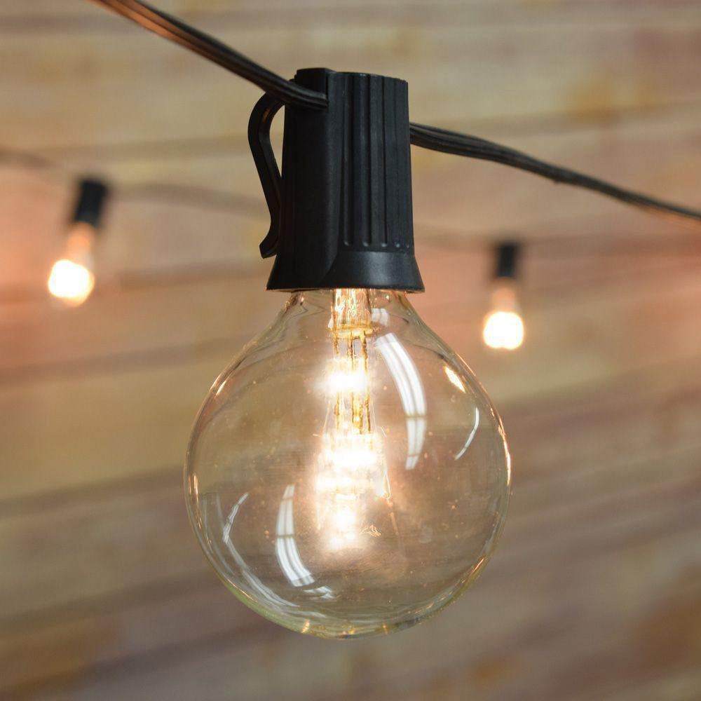 12 FT Shatterproof Light Bulb LED Outdoor Patio String Light Set, 10 Socket E12 C7 Base, Black Cord