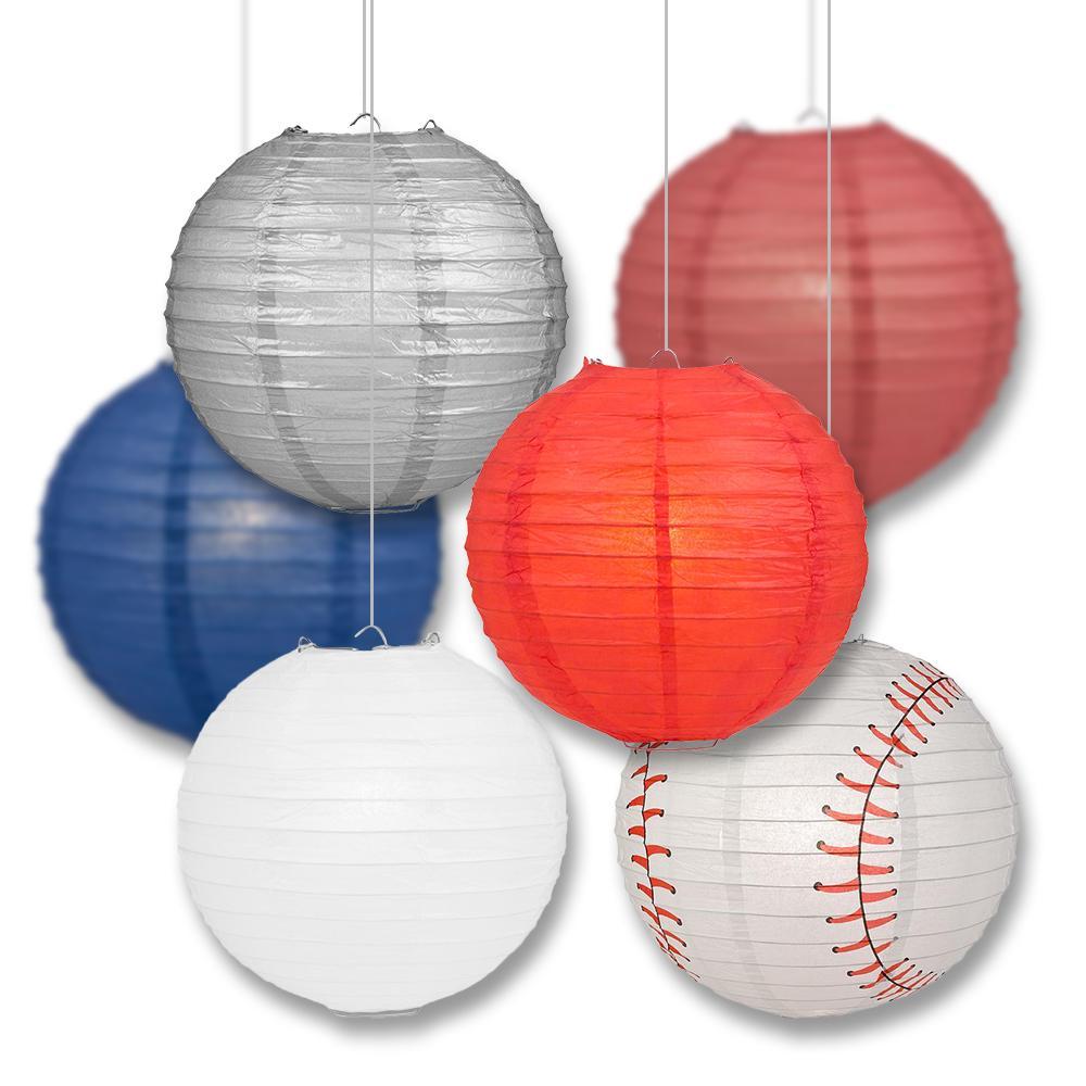 Los Angeles Pro Baseball 14-inch Paper Lanterns 6pc Combo Party Pack - Midnight Blue, Red, Maroon, Silver &amp; White - PaperLanternStore.com - Paper Lanterns, Decor, Party Lights &amp; More