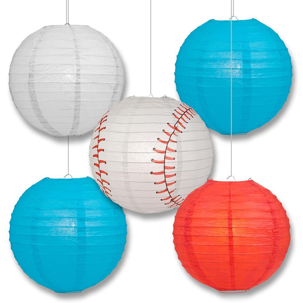 Los Angeles Pro Baseball 14-inch Paper Lanterns 5pc Combo Party Pack - Blue, Grey &amp; Red