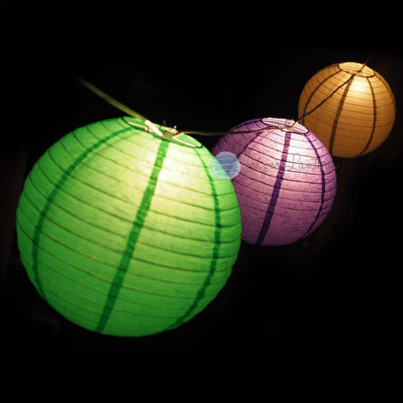 12&quot; Mardi Gras Carnaval Festive Paper Lantern String Light COMBO Kit (31 FT) - PaperLanternStore.com - Paper Lanterns, Decor, Party Lights &amp; More