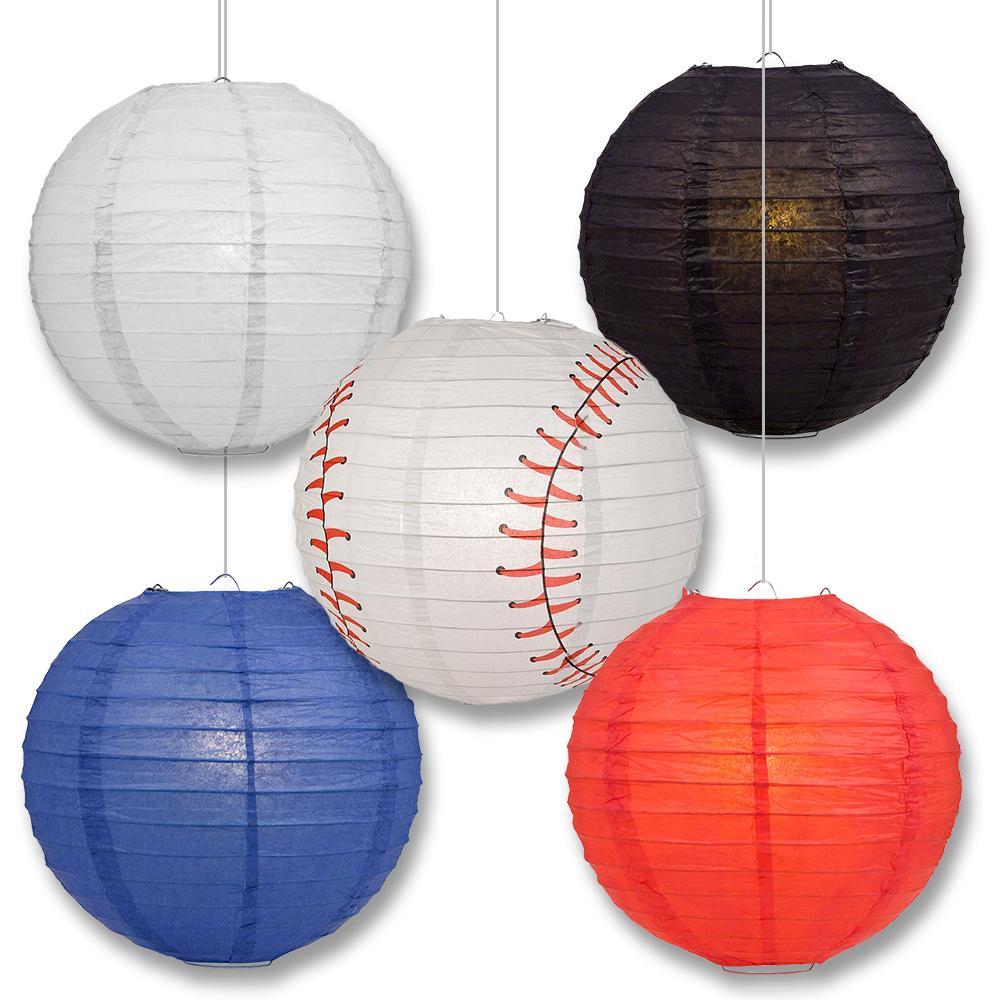 Miami Pro Baseball 14-inch Paper Lanterns 5pc Combo Party Pack - Blue, Black, Red &amp; Grey
