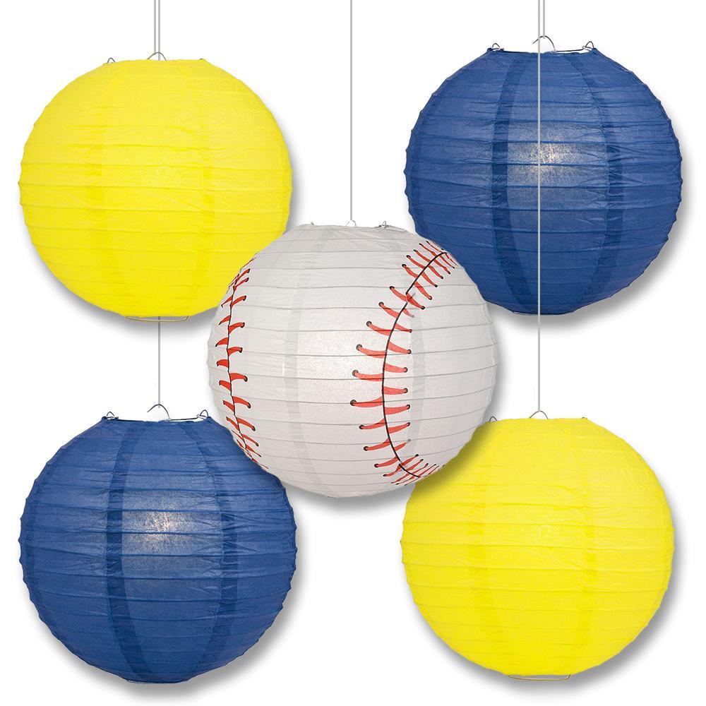 Milwaukee Pro Baseball 14-inch Paper Lanterns 5pc Combo Party Pack - Navy Blue &amp; Yellow - PaperLanternStore.com - Paper Lanterns, Decor, Party Lights &amp; More