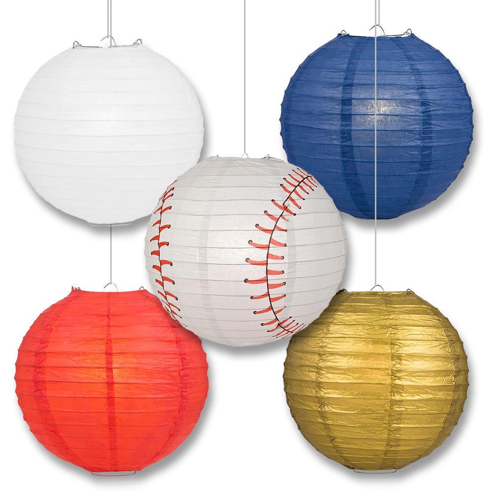 Minnesota Pro Baseball 14-inch Paper Lanterns 5pc Combo Party Pack - Navy, Scarlet Red, Gold &amp; White - PaperLanternStore.com - Paper Lanterns, Decor, Party Lights &amp; More
