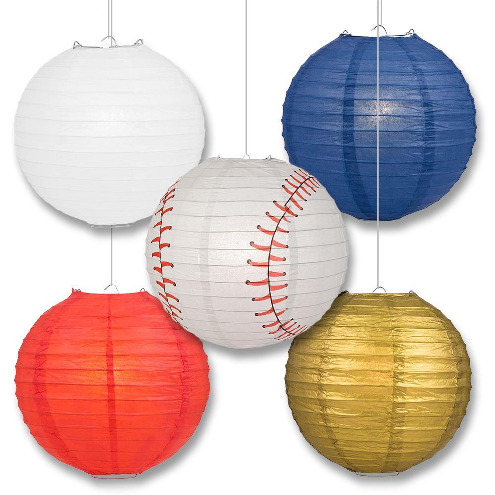 Minnesota Pro Baseball 14-inch Paper Lanterns 5pc Combo Party Pack - Navy, Scarlet Red, Gold & White - PaperLanternStore.com - Paper Lanterns, Decor, Party Lights & More