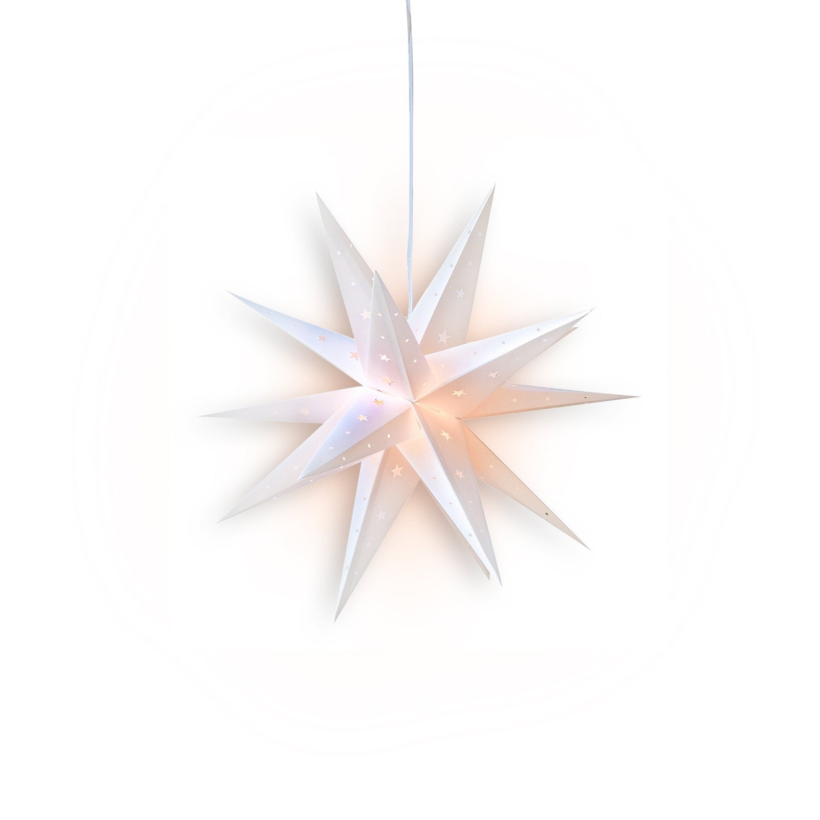 LANTERN + CORD + BULB | 16" White Moravian Weatherproof Star Lantern Lamp, Multi-Point Hanging Decoration