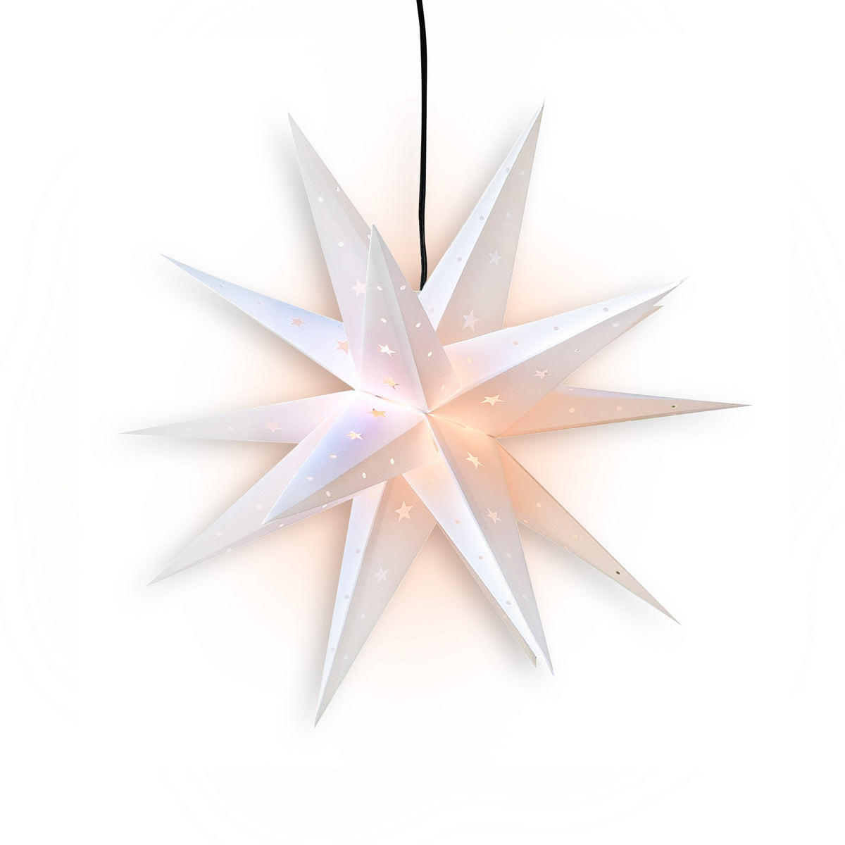 LANTERN + CORD + BULB | 20&quot; White Moravian Weatherproof Star Lantern Lamp, Multi-Point Hanging Decoration - PaperLanternStore.com - Paper Lanterns, Decor, Party Lights &amp; More
