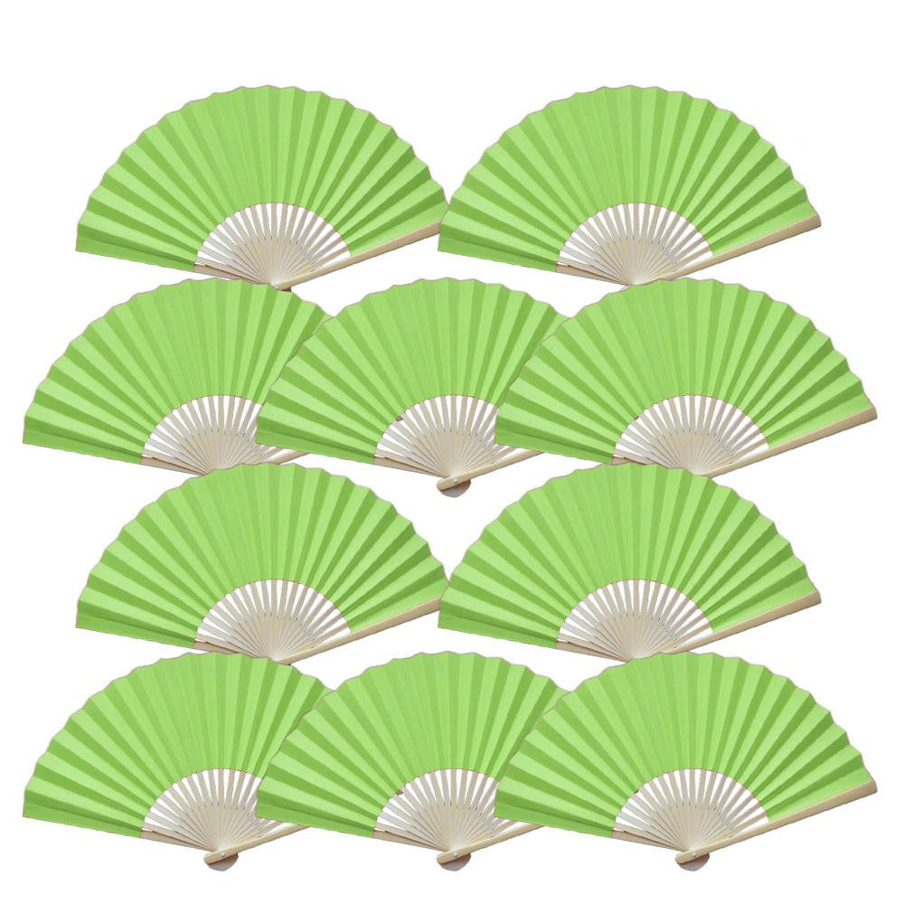 BLOWOUT 9&quot; Light Lime Green Paper Hand Fans for Weddings, Premium Paper Stock (10 Pack)