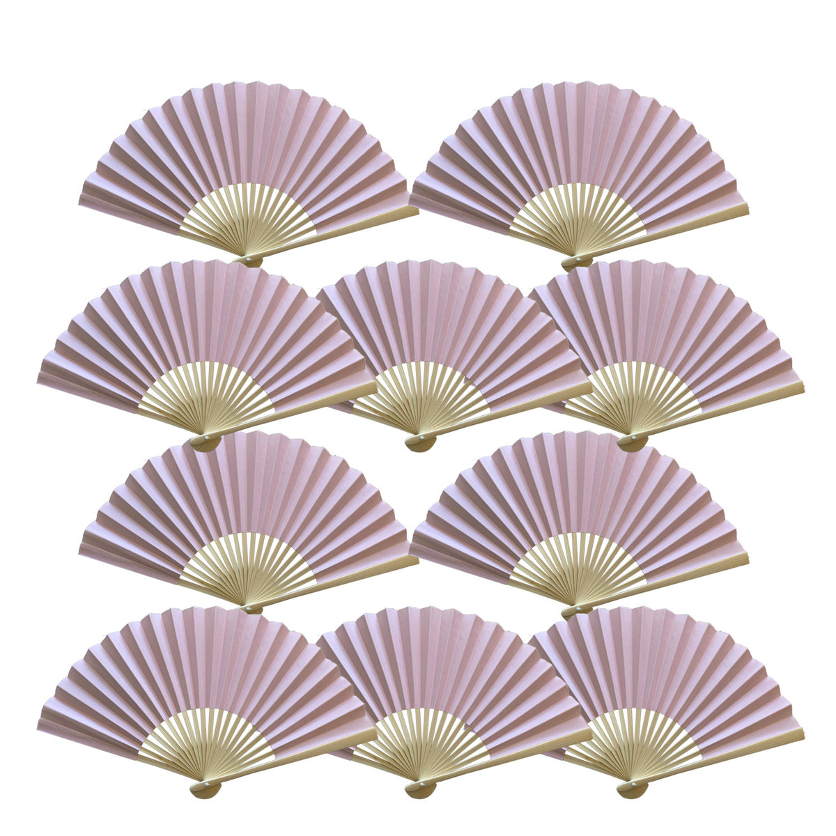 9&quot; Rose Quartz Paper Hand Fans for Weddings, Premium Paper Stock (10 Pack)