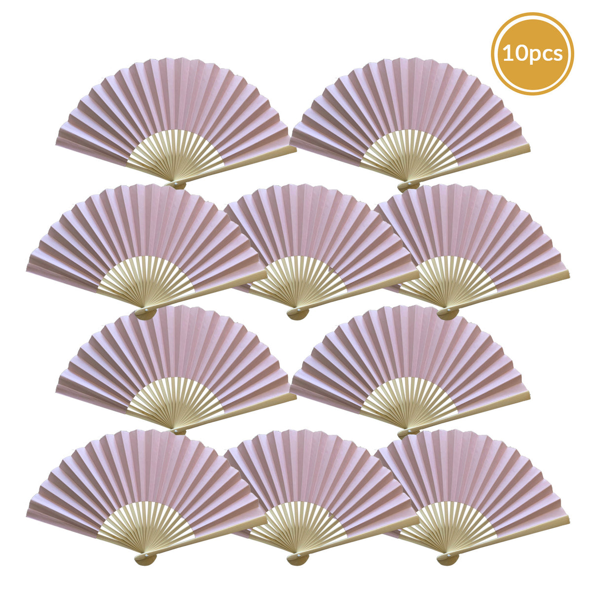 9&quot; Rose Quartz Paper Hand Fans for Weddings, Premium Paper Stock (10 Pack)