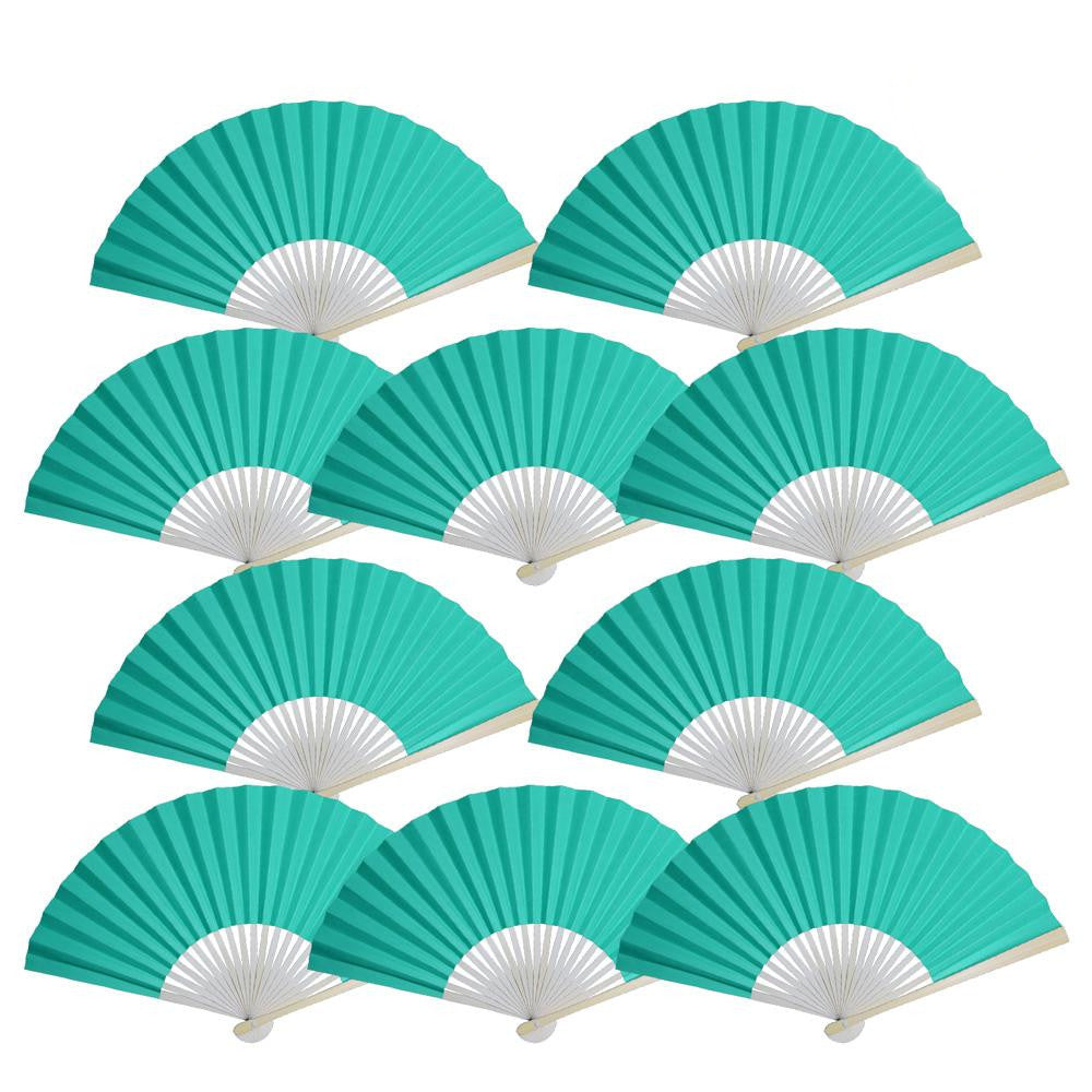 9&quot; Water Blue Paper Hand Fans for Weddings, Premium Paper Stock (10 Pack)