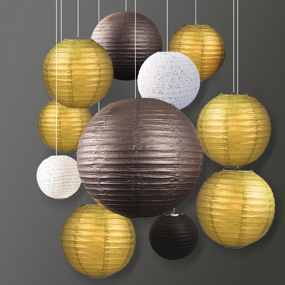 11-pc Gold / Black New Year&#39;s Eve Celebration Party Pack Paper Lantern Combo Set