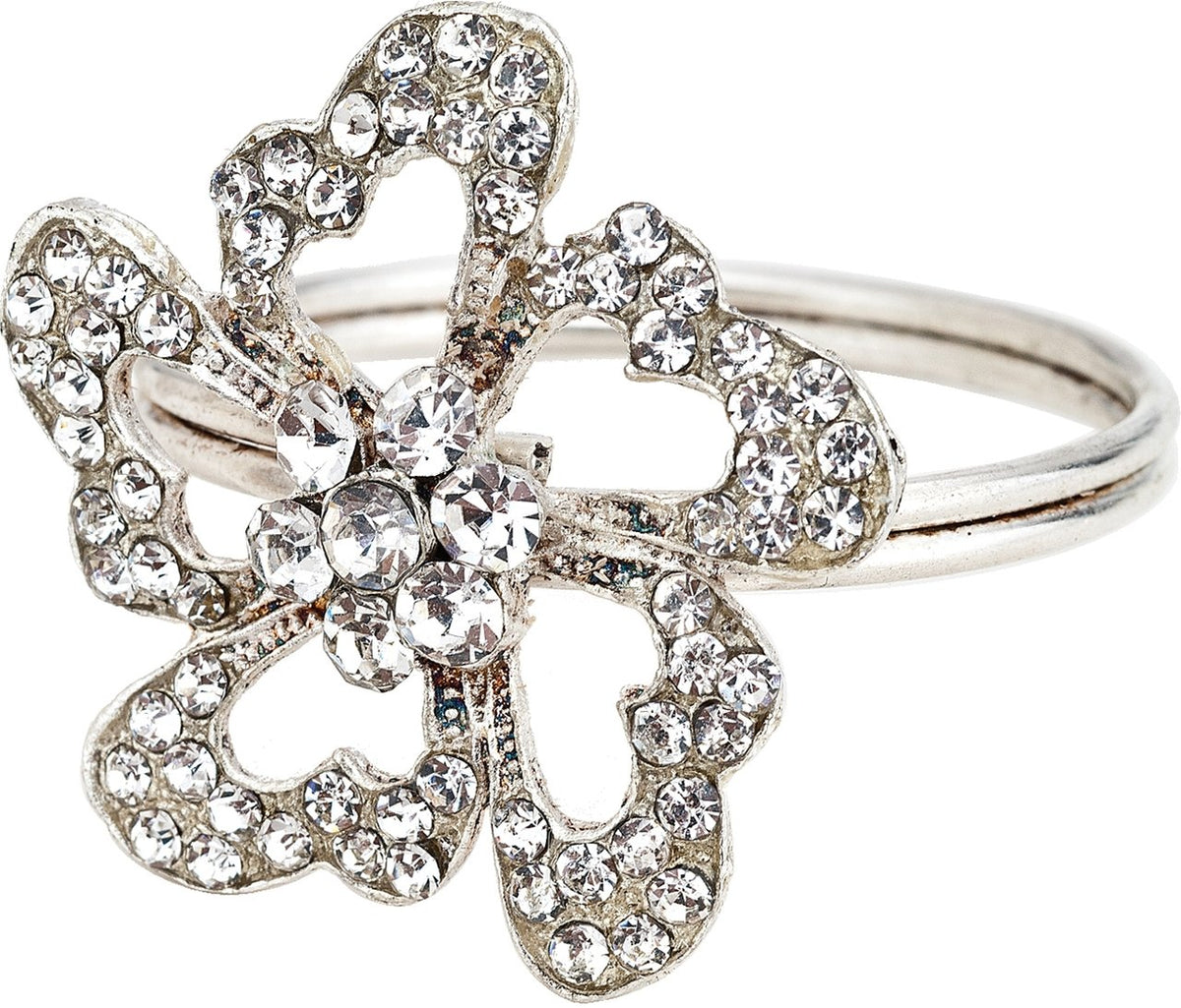 Silver Glint Flower Bejeweled Napkin Ring - PaperLanternStore.com - Paper Lanterns, Decor, Party Lights &amp; More
