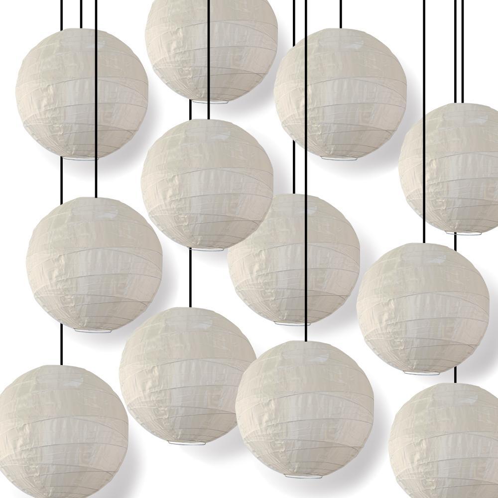 BULK PACK (12) 18" Beige Nylon Lantern, Crisscross Ribbing, Chinese Hanging Wedding & Party Decoration