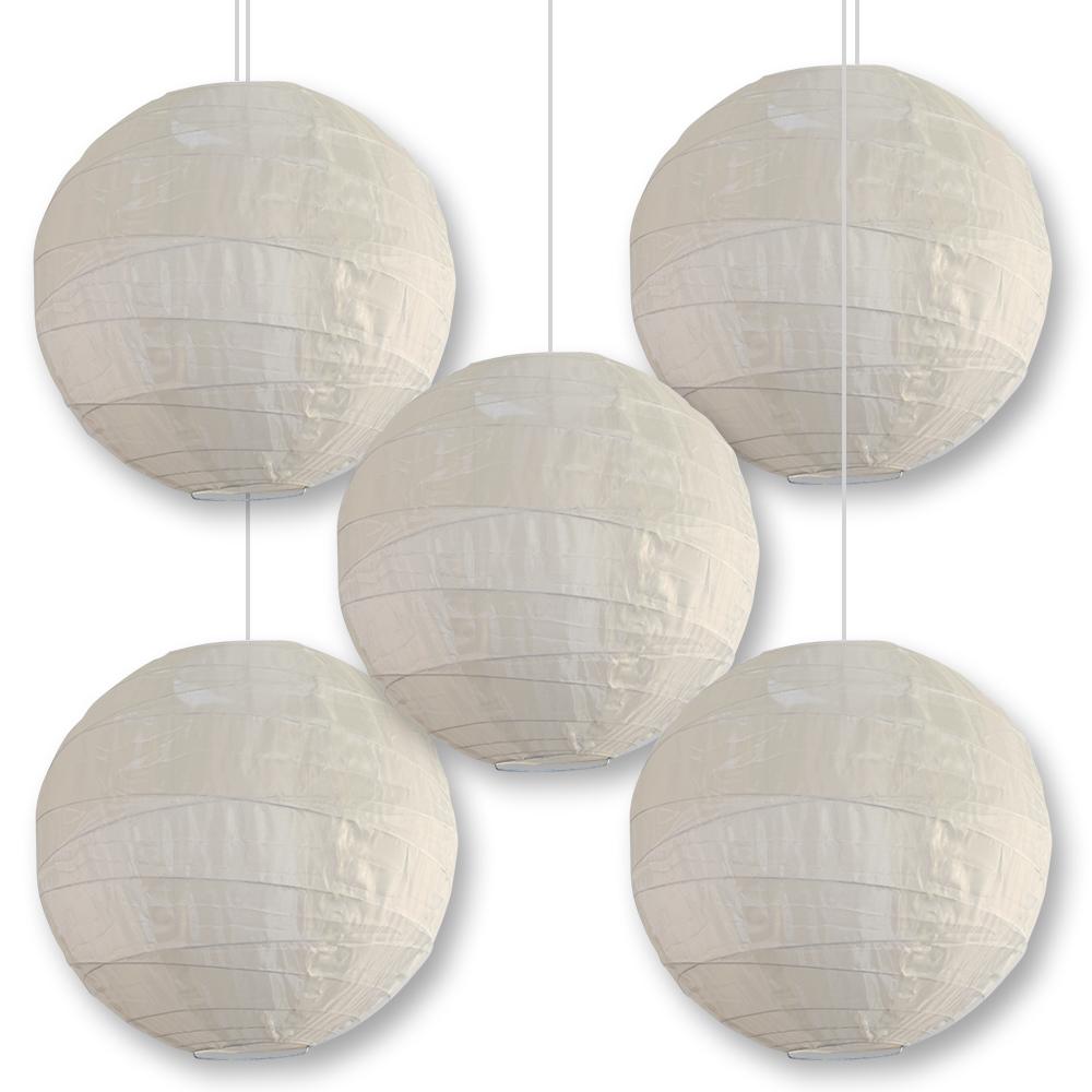 BULK PACK (5) 30" Beige Jumbo Shimmering Nylon Lantern, Crisscross Ribbing, Durable, Dry Outdoor Hanging Decoration