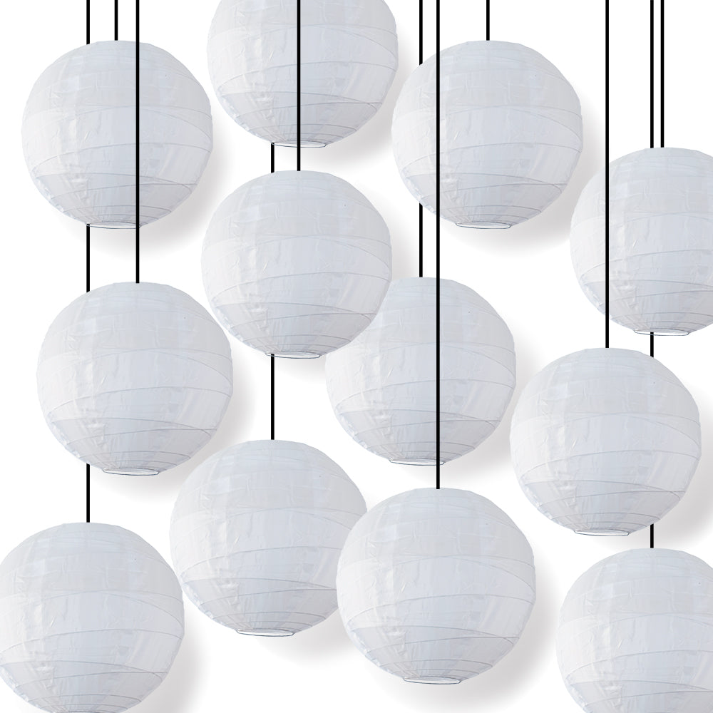 BULK PACK (12) 12" Irregular Ribbed White Shimmering Nylon Lantern, Durable, Hanging