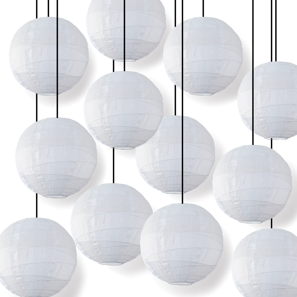 BULK PACK (12) 20&quot; Irregular Ribbed White Shimmering Nylon Lantern, Durable, Hanging
