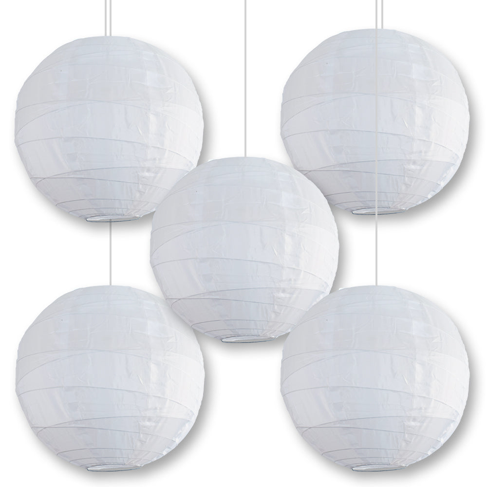 BULK PACK (5) 36&quot; White Jumbo Shimmering Nylon Lantern, Crisscross Ribbing, Durable, Dry Outdoor Hanging Decoration