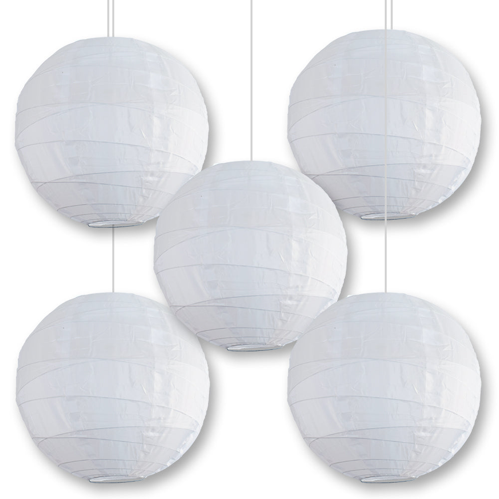 BULK PACK (5) 36" White Jumbo Shimmering Nylon Lantern, Crisscross Ribbing, Durable, Dry Outdoor Hanging Decoration