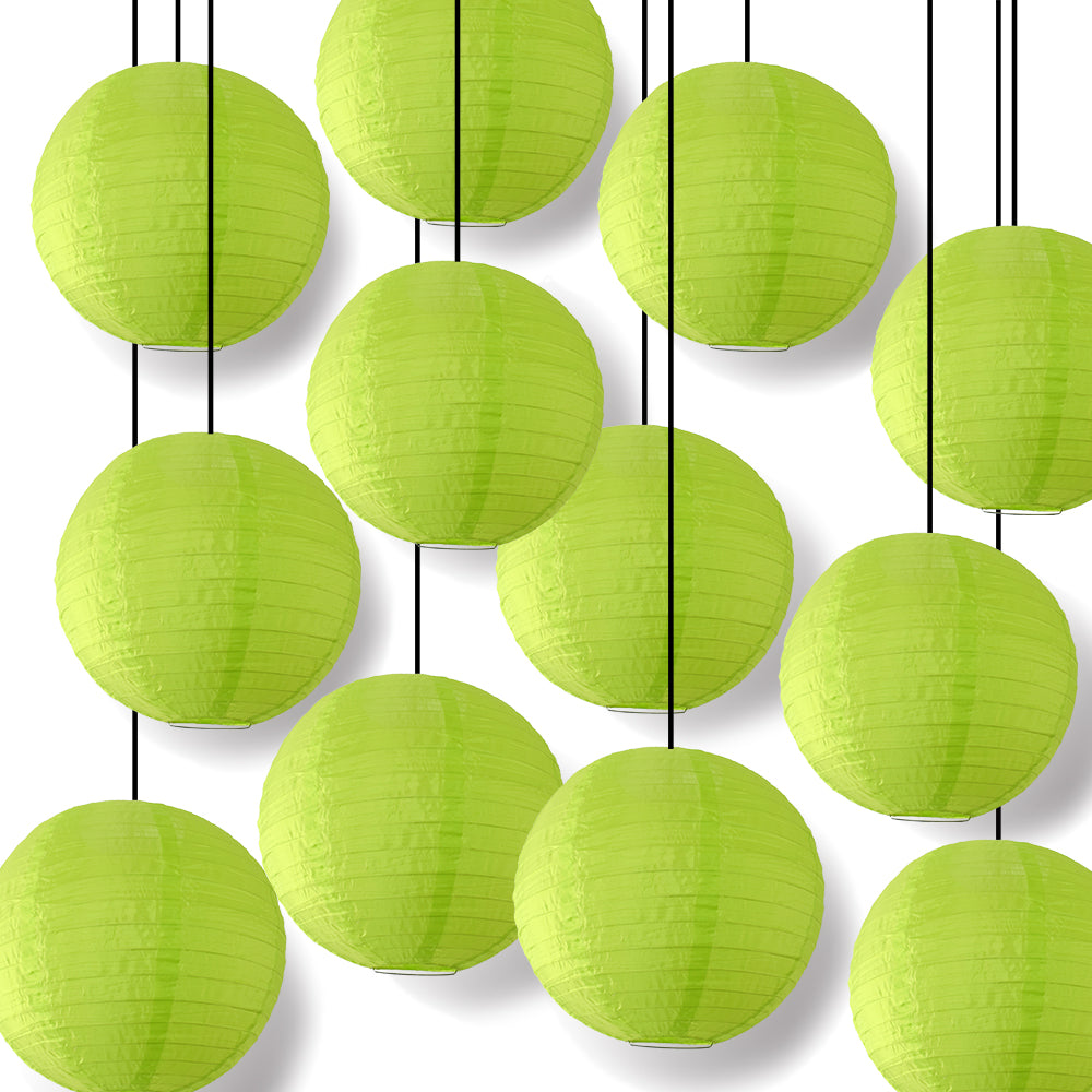 BULK PACK (12) 24&quot; Apple Green Shimmering Nylon Lantern, Even Ribbing, Durable, Hanging Decoration