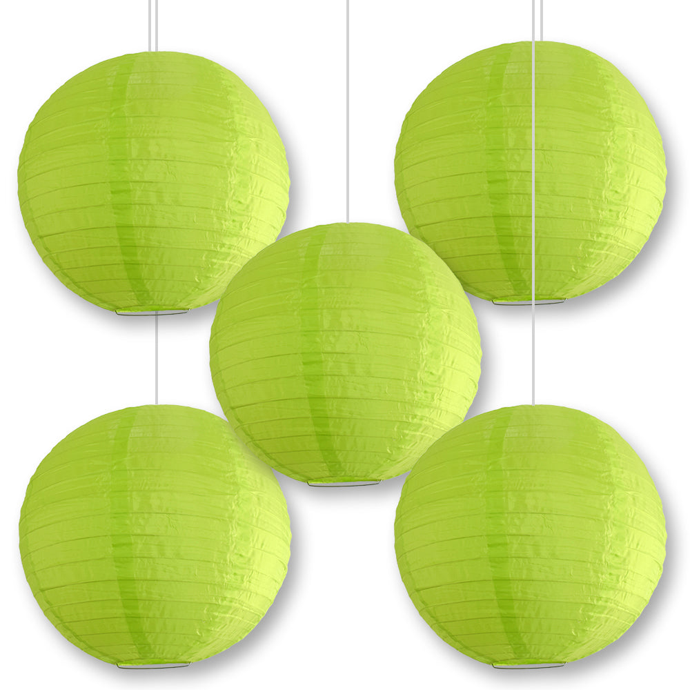 BULK PACK (5) 24&quot; Apple Green Shimmering Nylon Lantern, Even Ribbing, Durable, Hanging Decoration