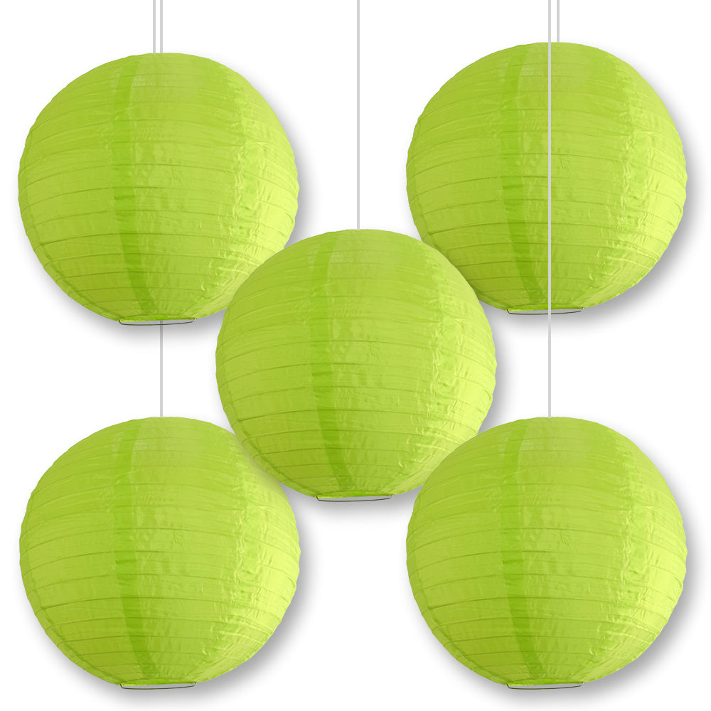 BULK PACK (5) 24" Apple Green Shimmering Nylon Lantern, Even Ribbing, Durable, Hanging Decoration