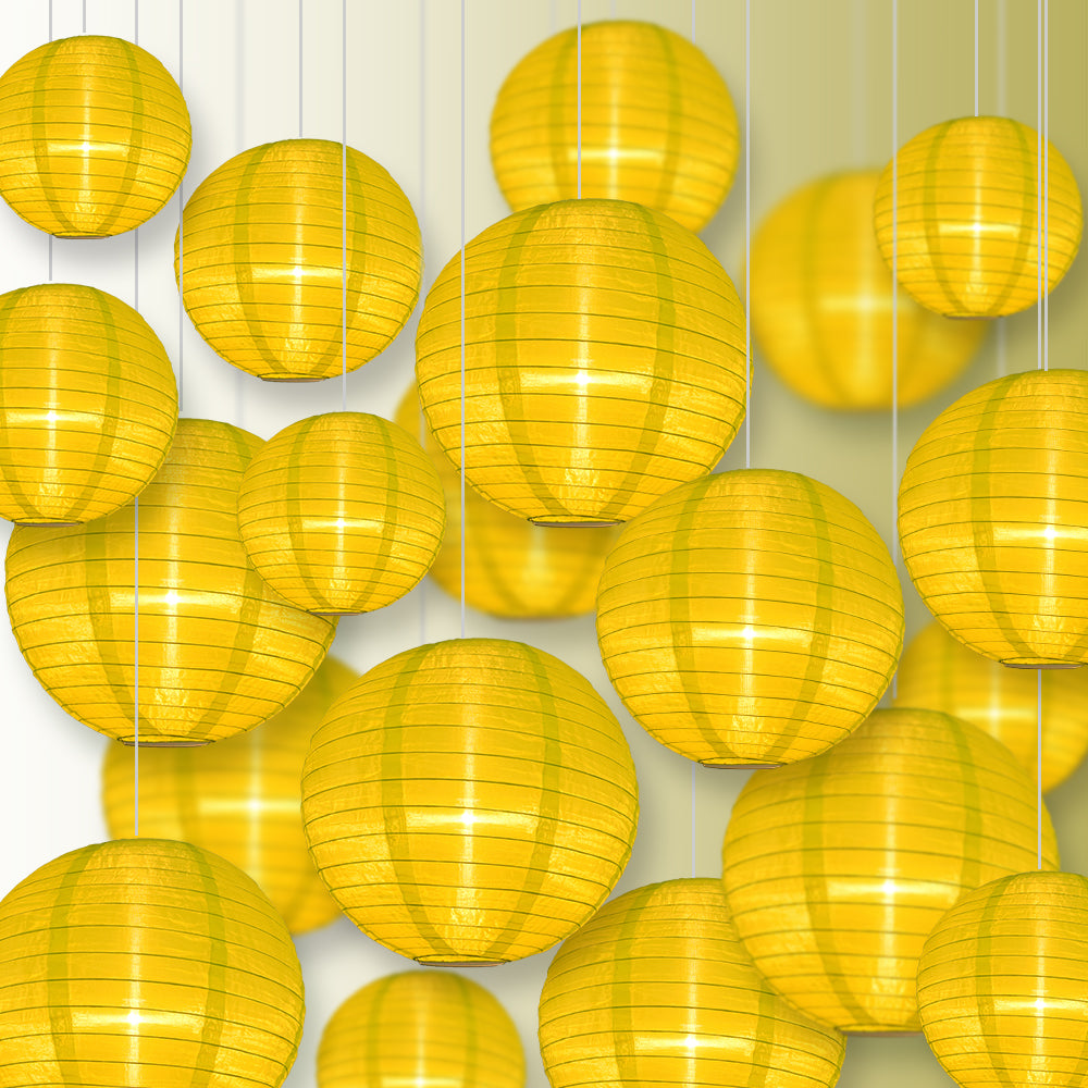 Ultimate 20-Piece Apple Green Nylon Lantern Party Pack - Assorted Sizes of 10", 12", 14", 18" (5 Round Lanterns Each) for Weddings, Events and Décor