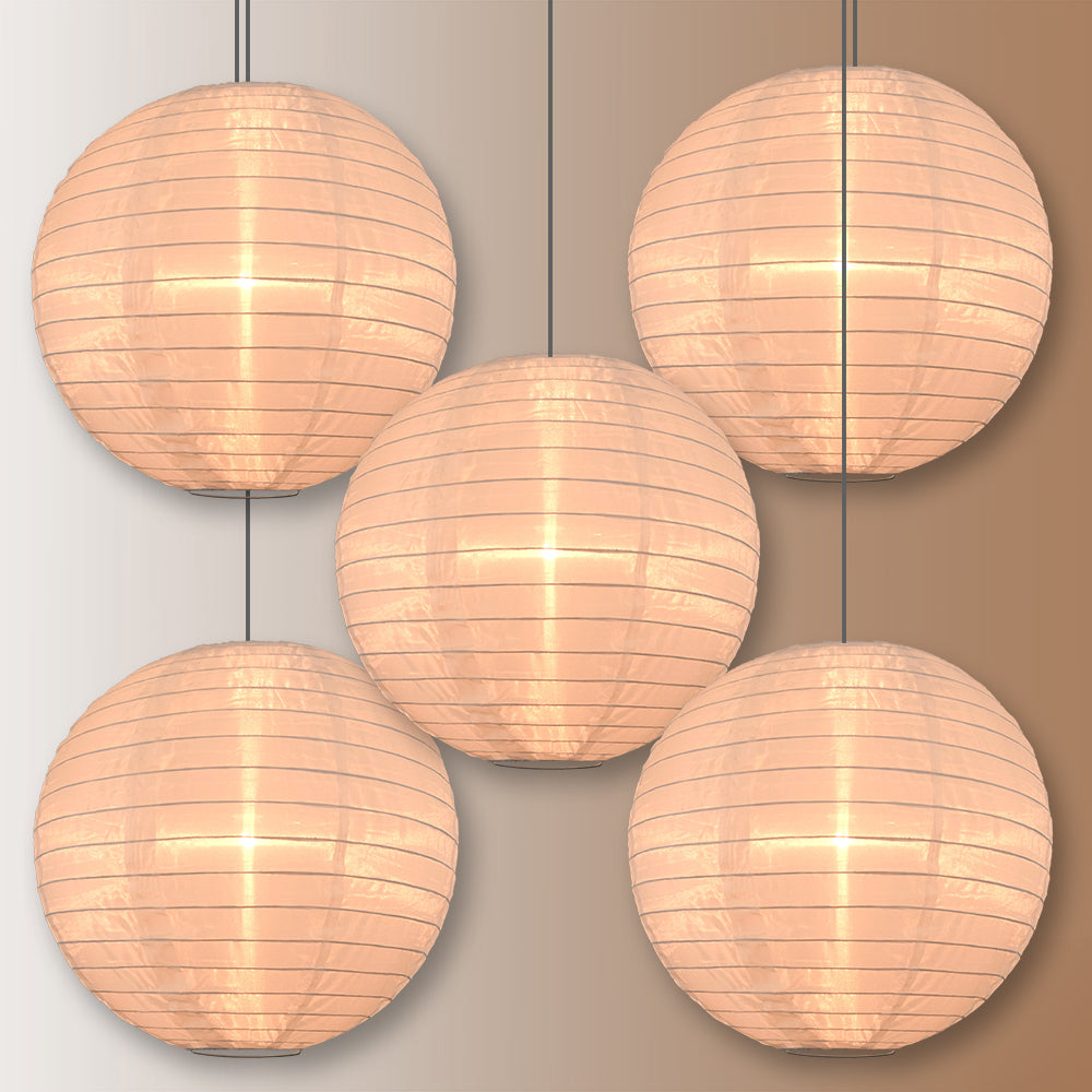 5 PACK | 14&quot; Beige Shimmering Nylon Lantern, Even Ribbing, Durable, Hanging Decoration