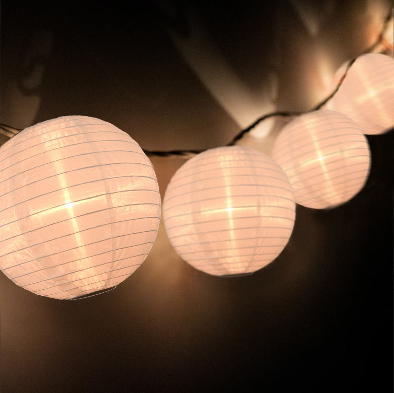 BLOWOUT 4&quot; Beige Round Shimmering Nylon Lantern Party String Lights (8FT, Expandable)