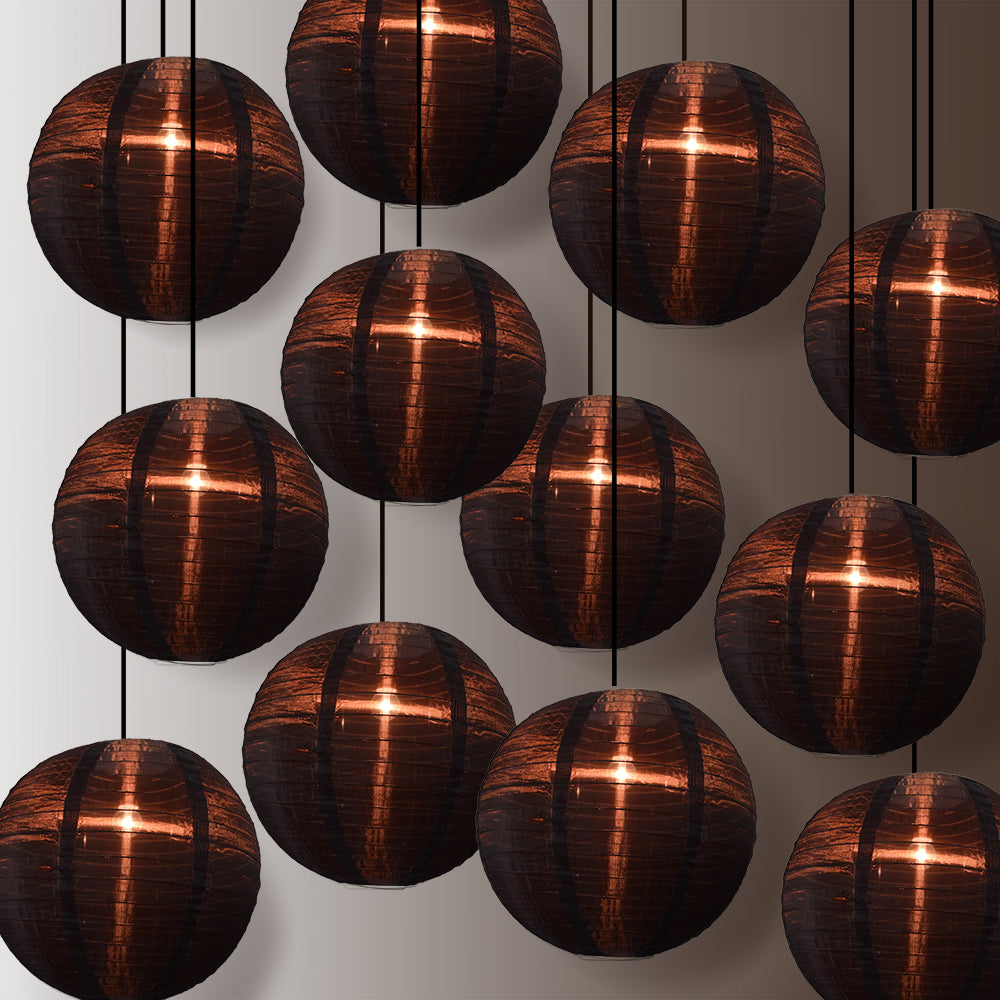 12 PACK | 14&quot; Black Shimmering Nylon Lantern, Even Ribbing, Durable, Hanging Decoration - PaperLanternStore.com - Paper Lanterns, Decor, Party Lights &amp; More