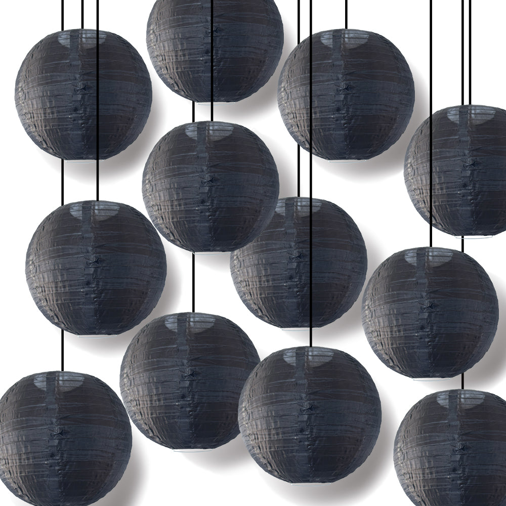 BULK PACK (12) 10" Black Shimmering Nylon Lantern, Even Ribbing, Durable, Hanging