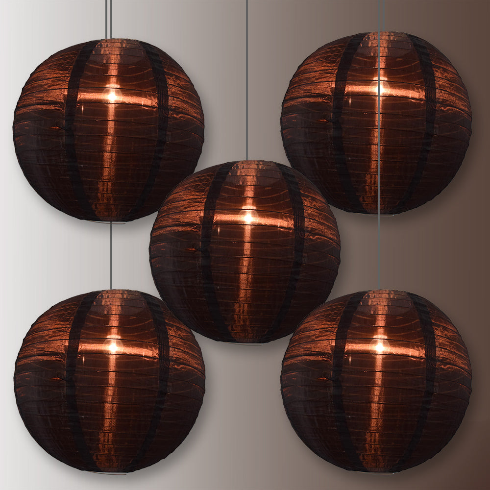 BULK PACK (5) 18" Black Shimmering Nylon Lantern, Even Ribbing, Durable, Hanging