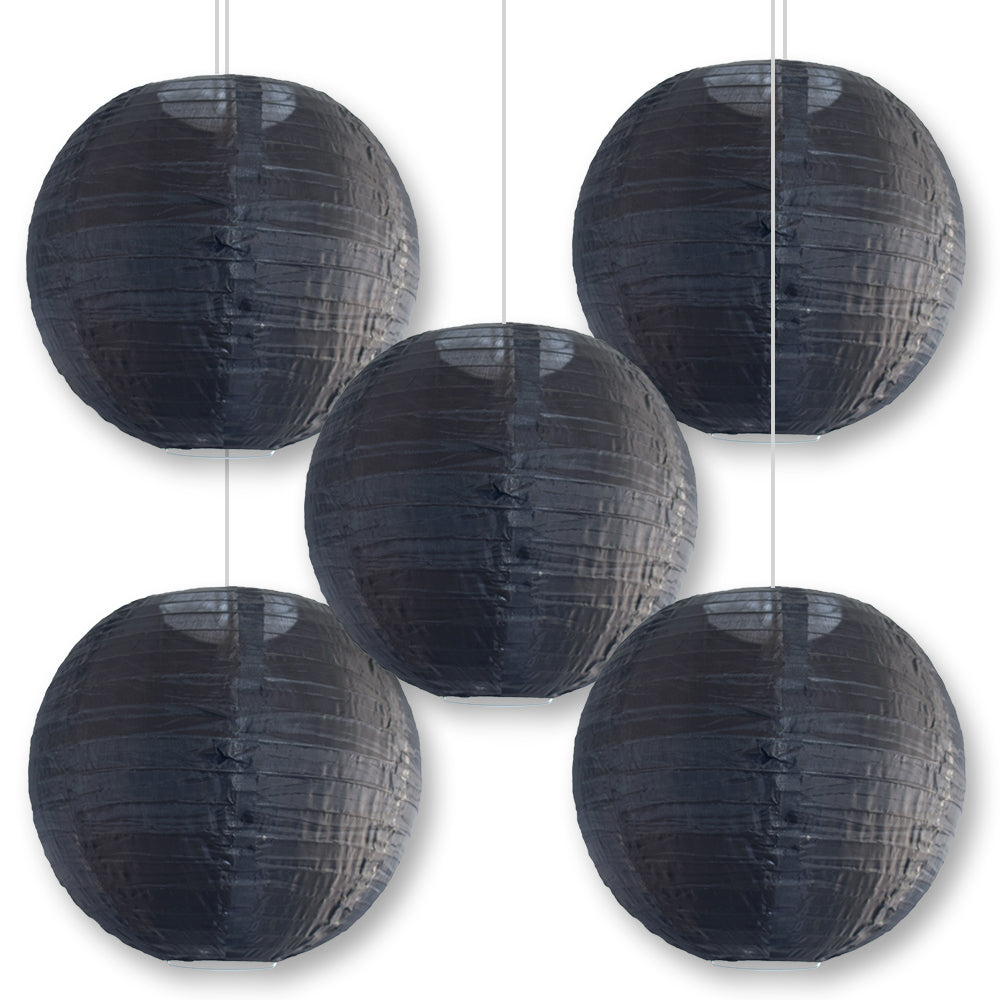 BULK PACK (5) 24" Black Shimmering Nylon Lantern, Even Ribbing, Durable, Hanging