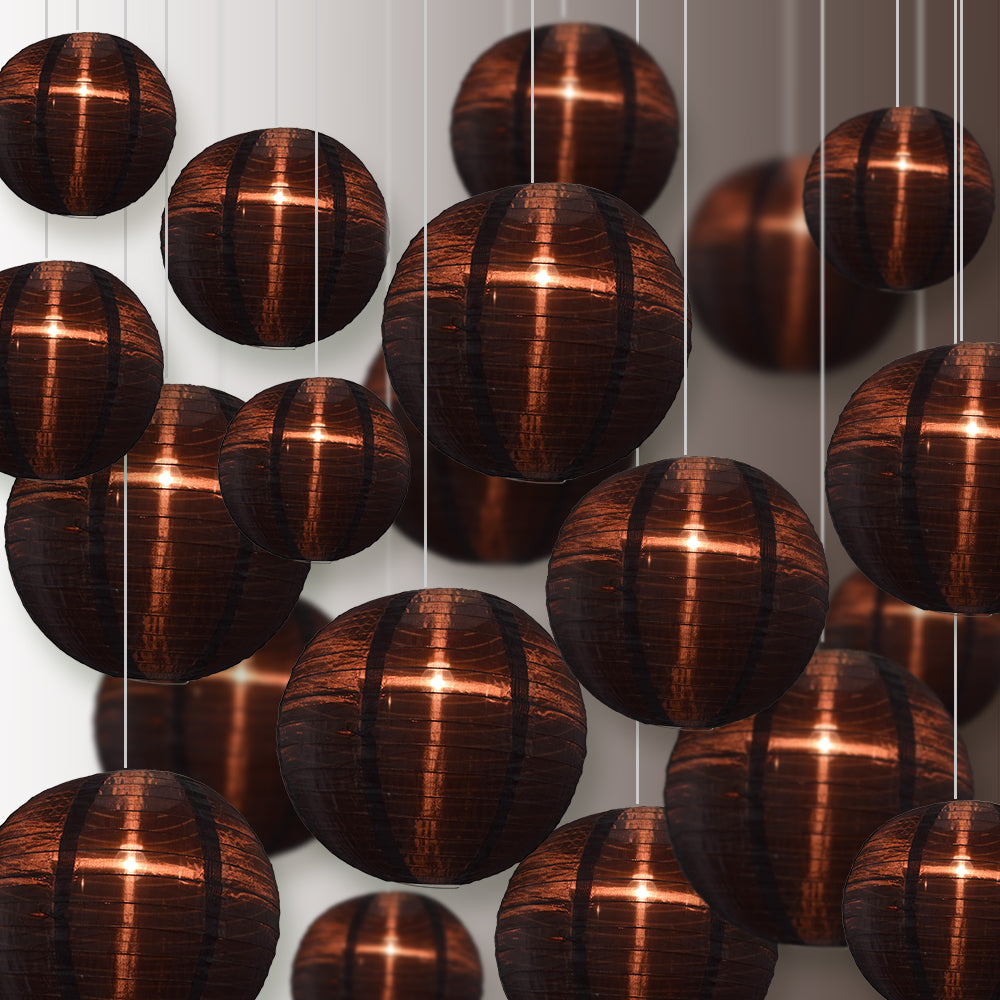 Ultimate 20-Piece Black Nylon Lantern Party Pack - Assorted Sizes of 6", 8", 10", 12" (5 Round Lanterns Each) for Weddings, Events and Décor