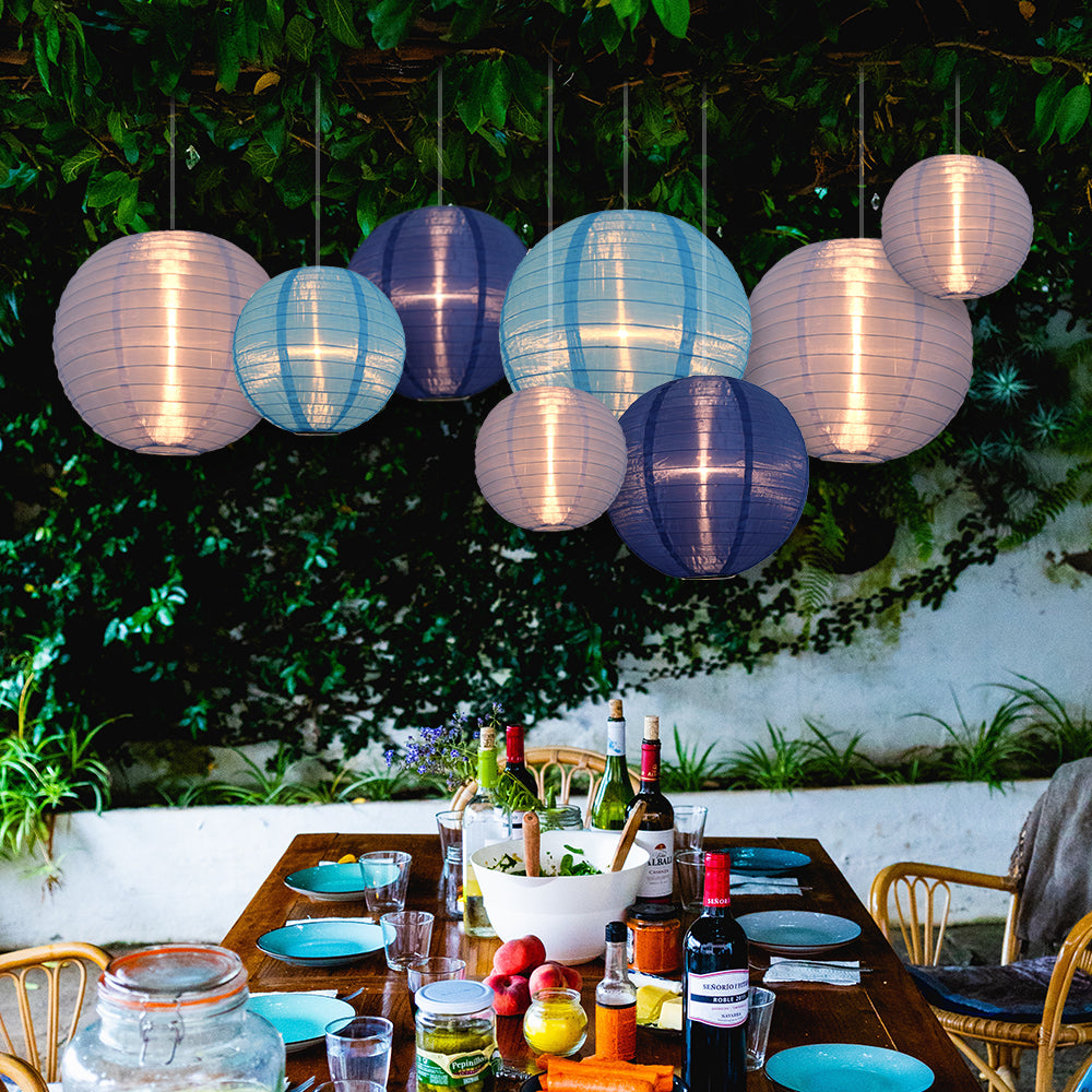 Ultimate 20-Piece Sky Blue Variety Nylon Lantern Party Pack - Assorted Sizes of 6&quot;, 8&quot;, 10&quot;, 12&quot; (5 Round Lanterns Each) for Weddings, Events and Décor