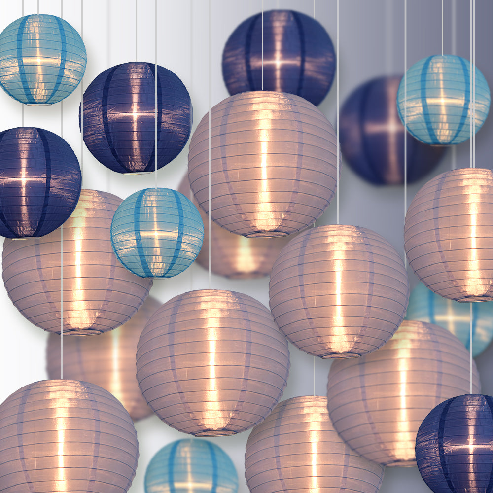 Ultimate 20-Piece Sky Blue Variety Nylon Lantern Party Pack - Assorted Sizes of 6&quot;, 8&quot;, 10&quot;, 12&quot; (5 Round Lanterns Each) for Weddings, Events and Décor
