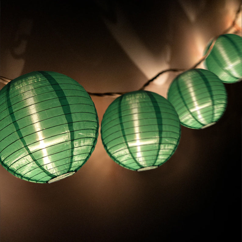 BLOWOUT 4&quot; Emerald Green Round Shimmering Nylon Lantern Party String Lights (8FT, Expandable)