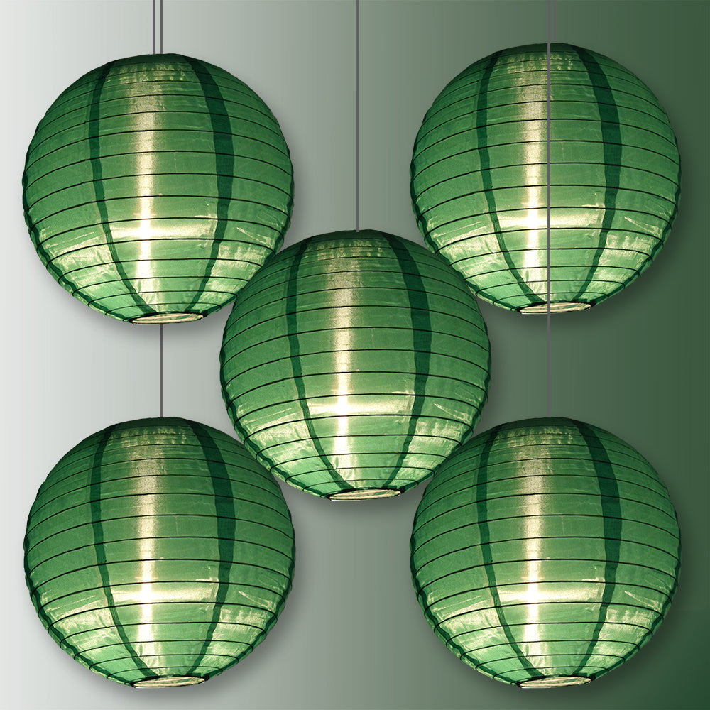 BULK PACK (5) 10" Emerald Green Shimmering Nylon Lantern, Even Ribbing, Durable, Hanging