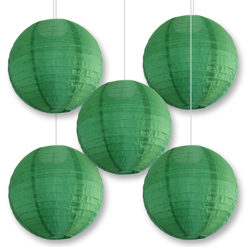 BULK PACK (5) 24" Emerald Green Shimmering Nylon Lantern, Even Ribbing, Durable, Hanging