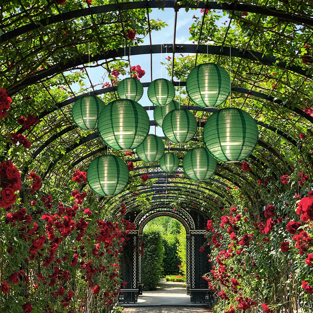 Ultimate 20-Piece Emerald Green Nylon Lantern Party Pack - Assorted Sizes of 6&quot;, 8&quot;, 10&quot;, 12&quot; (5 Round Lanterns Each) for Weddings, Events and Décor