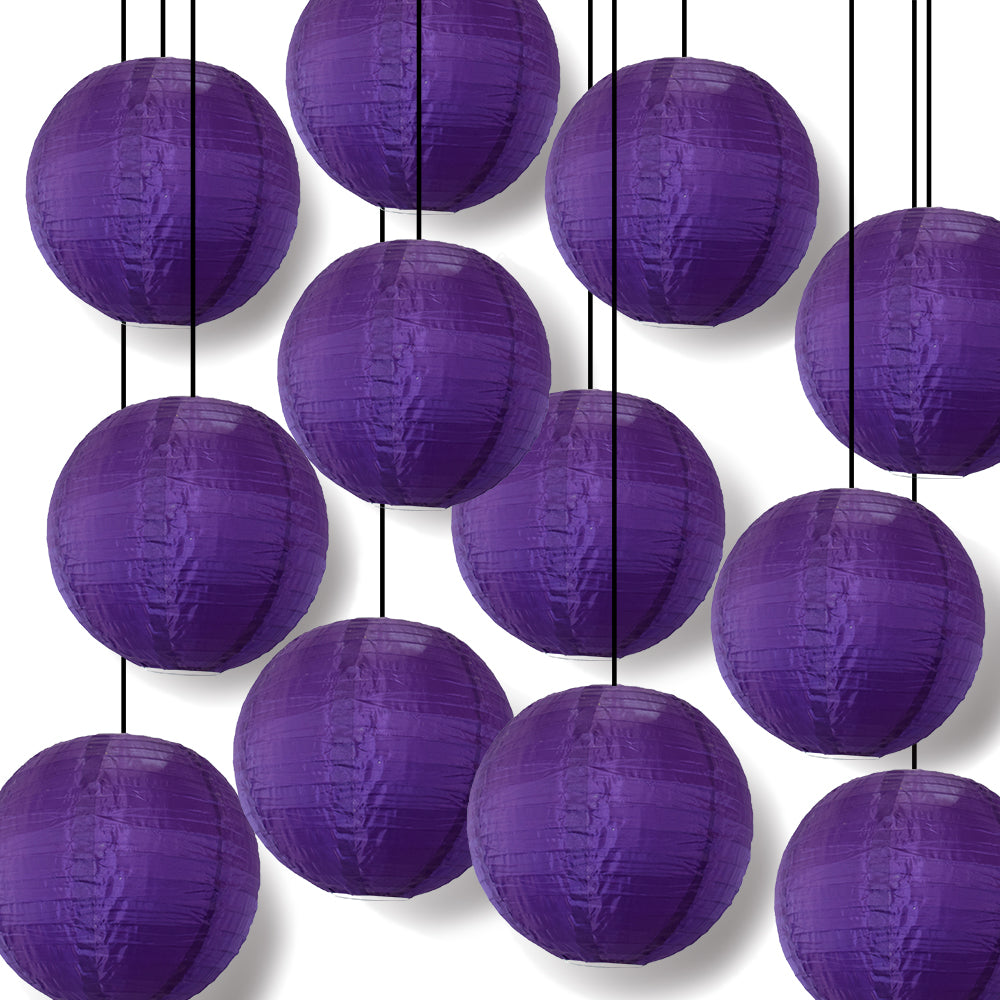 BULK PACK (12) 10" Dark Purple Shimmering Nylon Lantern, Even Ribbing, Durable, Hanging