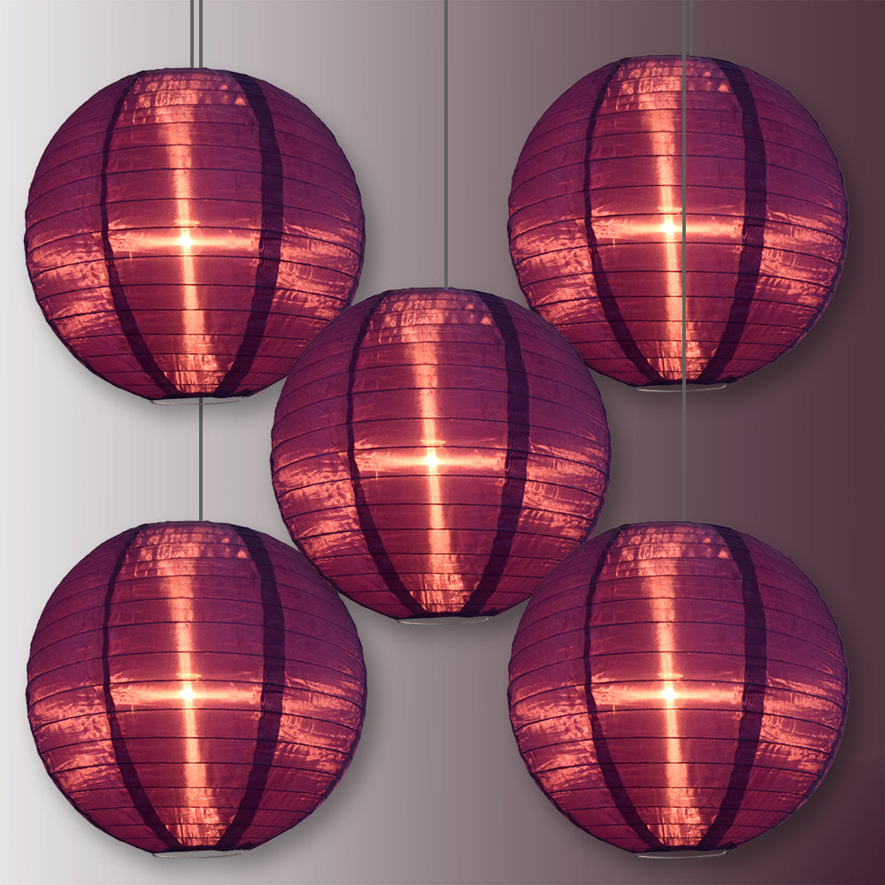 BULK PACK (5) 10" Dark Purple Shimmering Nylon Lantern, Even Ribbing, Durable, Hanging