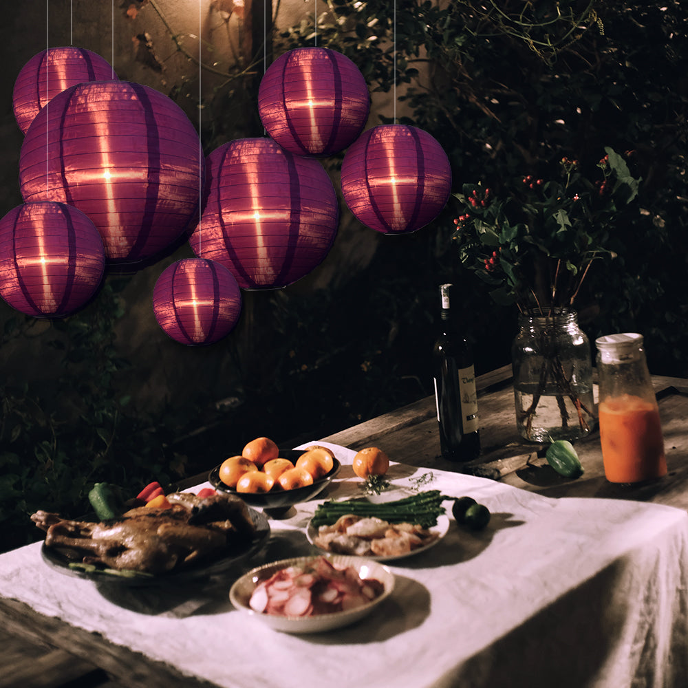 Ultimate 20-Piece Dark Purple Nylon Lantern Party Pack - Assorted Sizes of 6&quot;, 8&quot;, 10&quot;, 12&quot; (5 Round Lanterns Each) for Weddings, Events and Décor