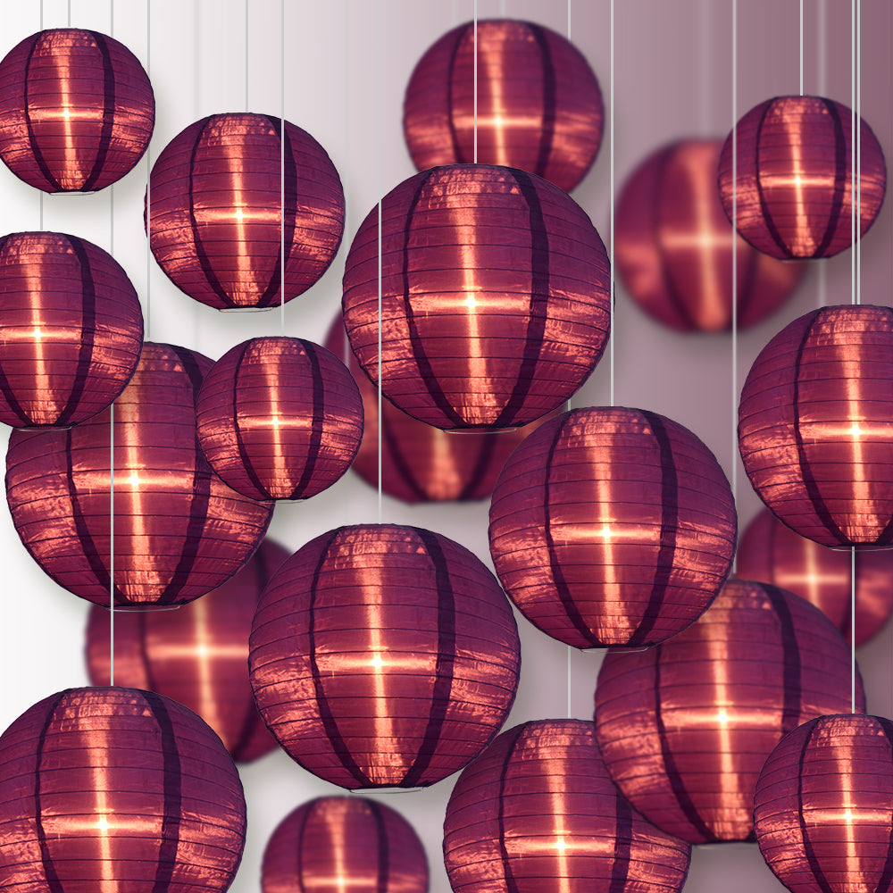 Ultimate 20-Piece Dark Purple Nylon Lantern Party Pack - Assorted Sizes of 6", 8", 10", 12" (5 Round Lanterns Each) for Weddings, Events and Décor